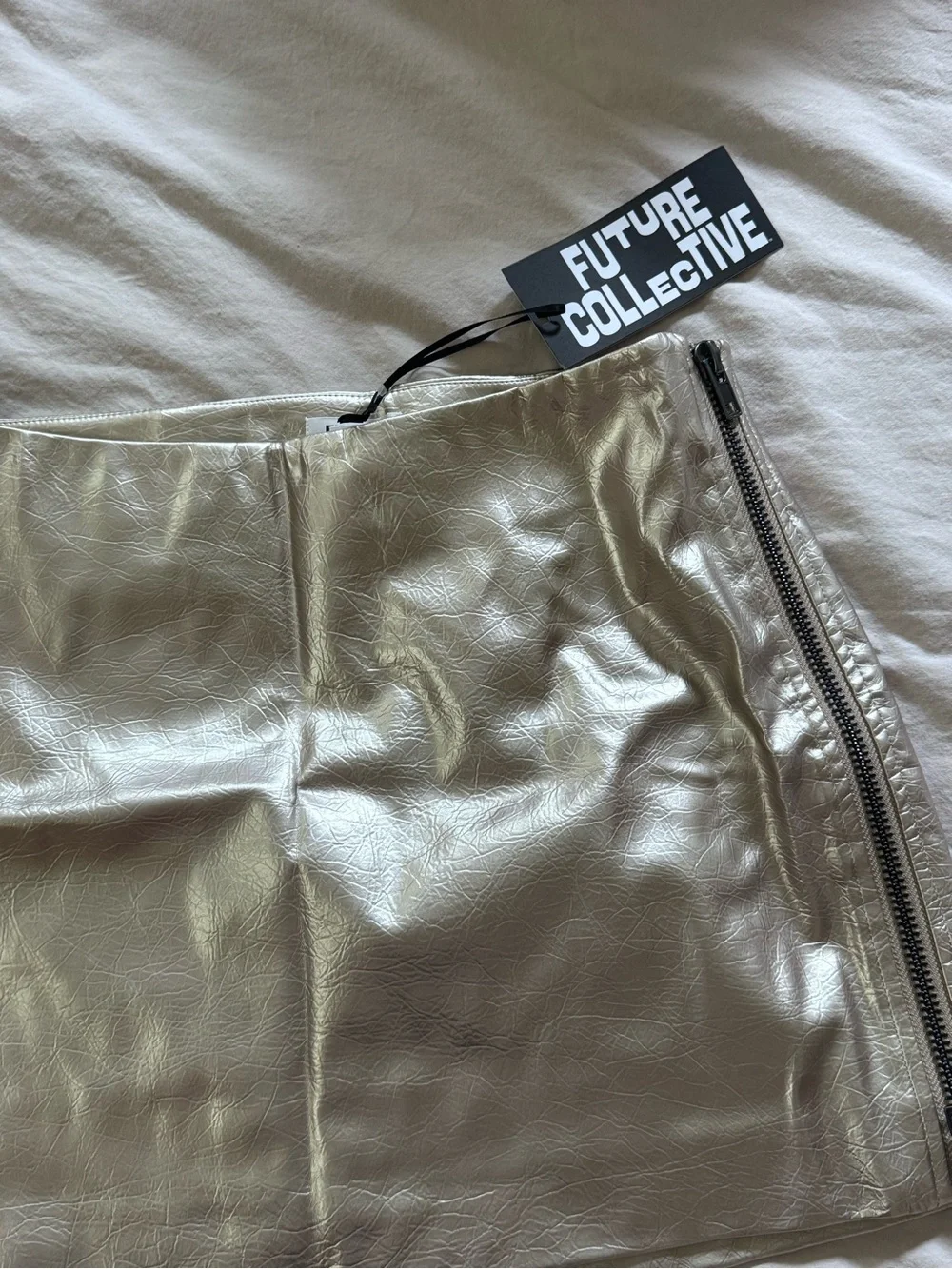 NWT Future Collective Metallic Mini Skirt with Side Zip